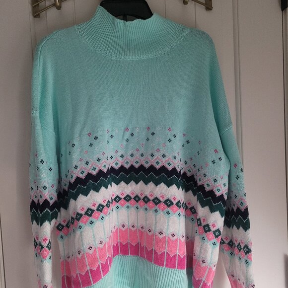 Women's Patterned Sweater - Mint and Pink - Picture 5 of 5